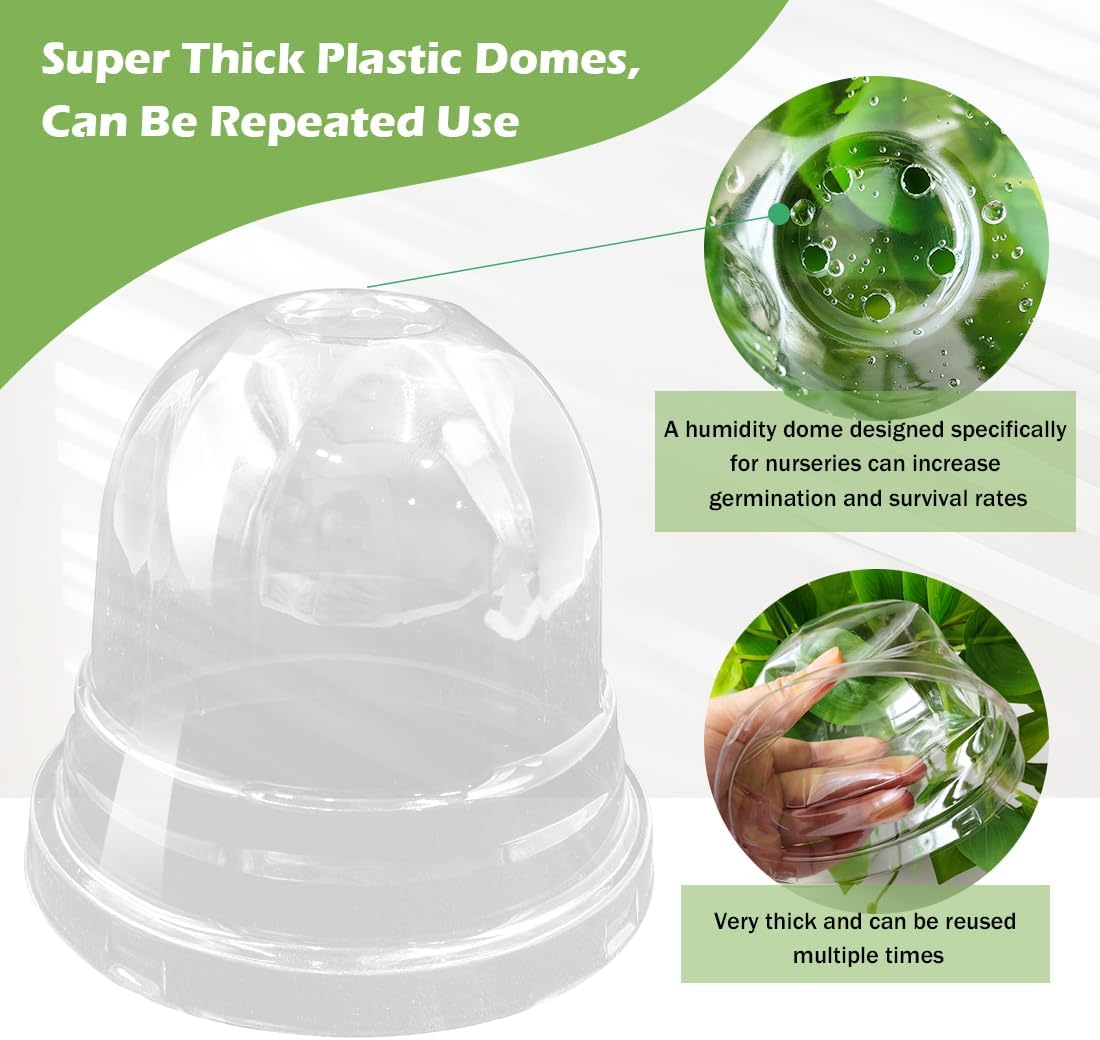 RooTrimmer Humidity Domes for 4 Inch Pots, 100 Pack Transparent Plant Dome Covers with Ventilation, Clear Nursery Pot