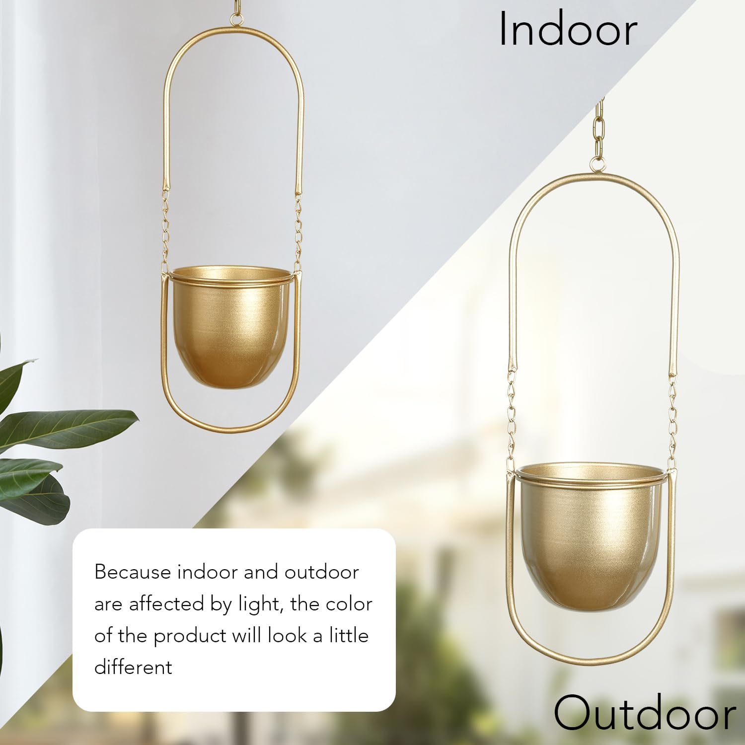 AceList Boho Hanging Planter for Indoor Plants - Set of 2 Gold Metal Wall Planter 5.7Inch with Hooks and Chins, Plant