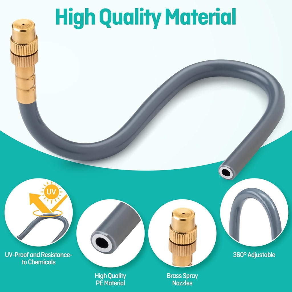 32FT Drip Irrigation System 1/4", 360° Adjustable Misting Kit for Outdoor | 10 Adjustable Copper Nozzles