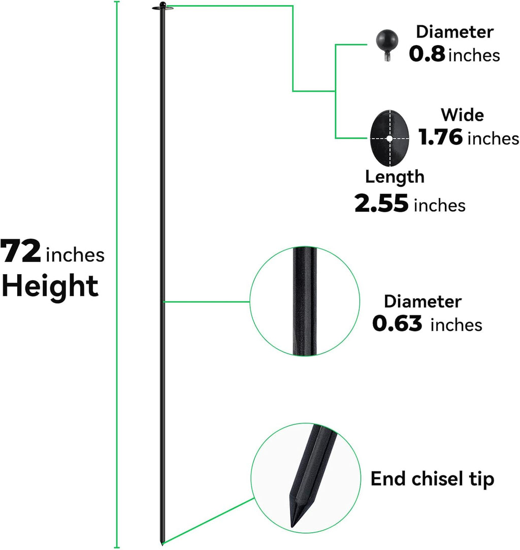 72 Inch Garden Stake Netting Support, Black Heavy Duty Powder Coated Steel Frame for Garden Fencing, Plant & Crop