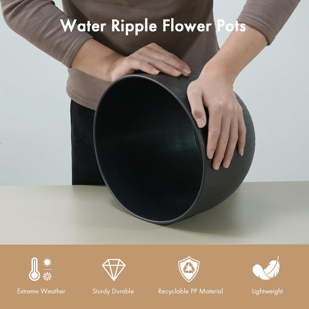 WSMKSZ 12 Inch Large Plant Pots for Indoor or Outdoor Plants, Wide Water Ripples Flower Pots with Drainage Holes &