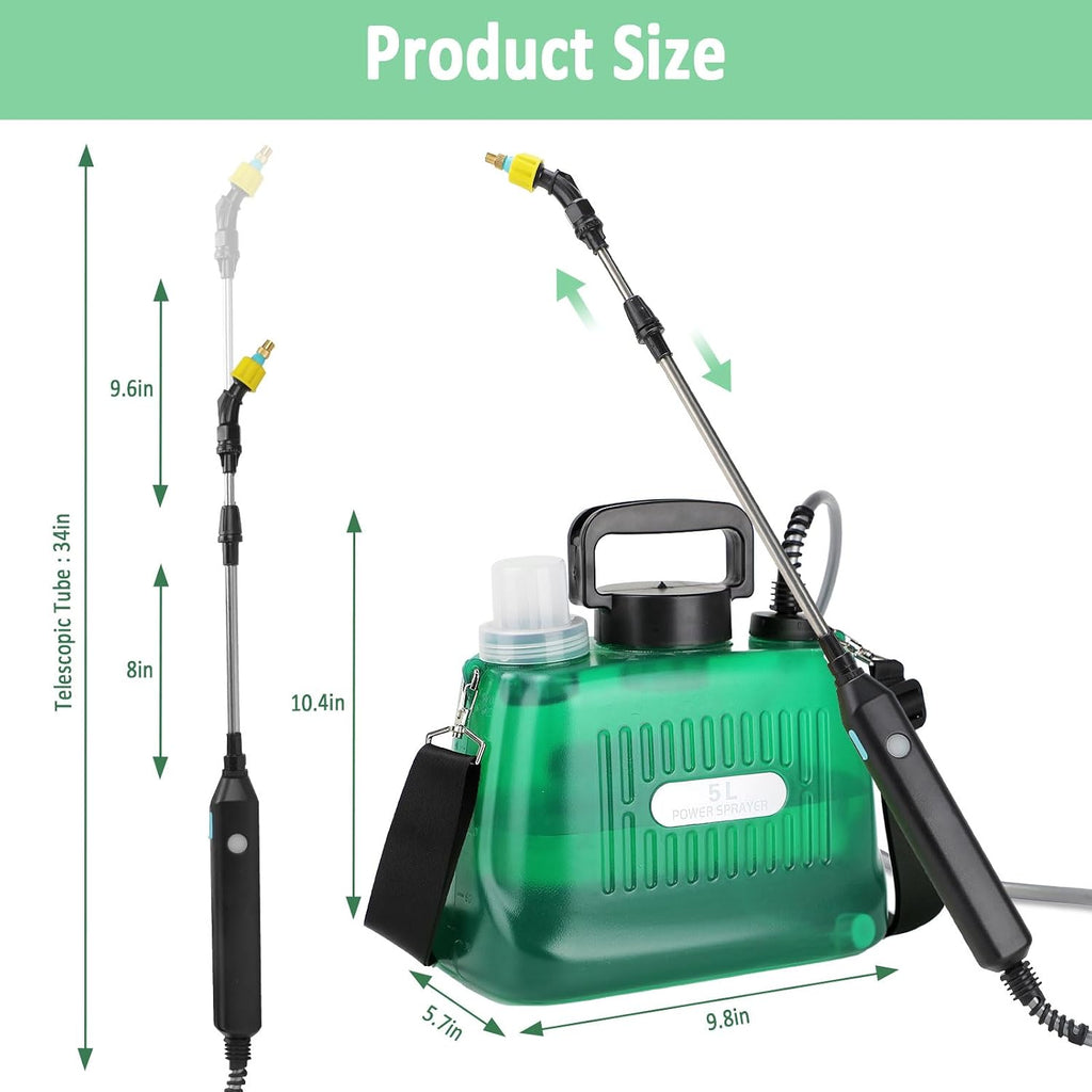 Battery Powered Sprayer, 1.35 Gallon Electric Sprayers in Lawn and Garden Sprayer Pump Outdoor Battery Operated for