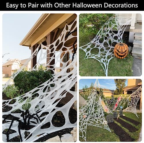 JOYSELLER 2PACK Flexible Spider Web Halloween Decorations Outdoor