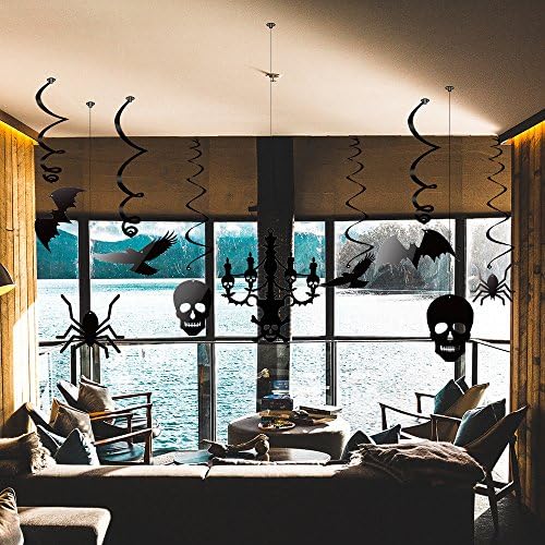 KUUQA Halloween Hanging Decorations Ceiling Decoration of Chandelier Bat Crow Spider Skull for Haunted House Decoration, Set of 20