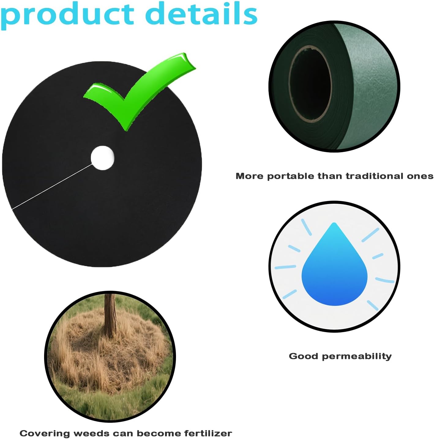 32-Pack 20.5 Inch Weed Barrier Mats - Thickened Non-Woven Tree Rings, Reusable Landscape Fabric for Mulch, Plant