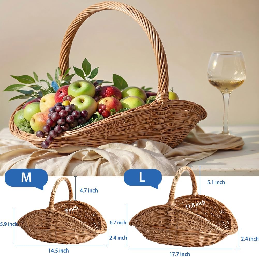 Garden Harvest Basket, Large Wicker Basket with Handle,Natural Woven Willow Storage and Picnic Baskets for Easter