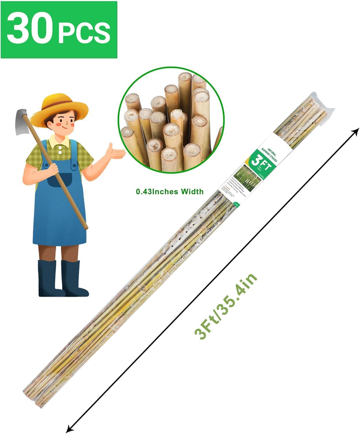 Natural Bamboo Plant Stake, （3FT 30Pcs） Sturdy Bamboo Poles, Durable Plant Bamboo Stake, Garden Climbing Plant Bracket.
