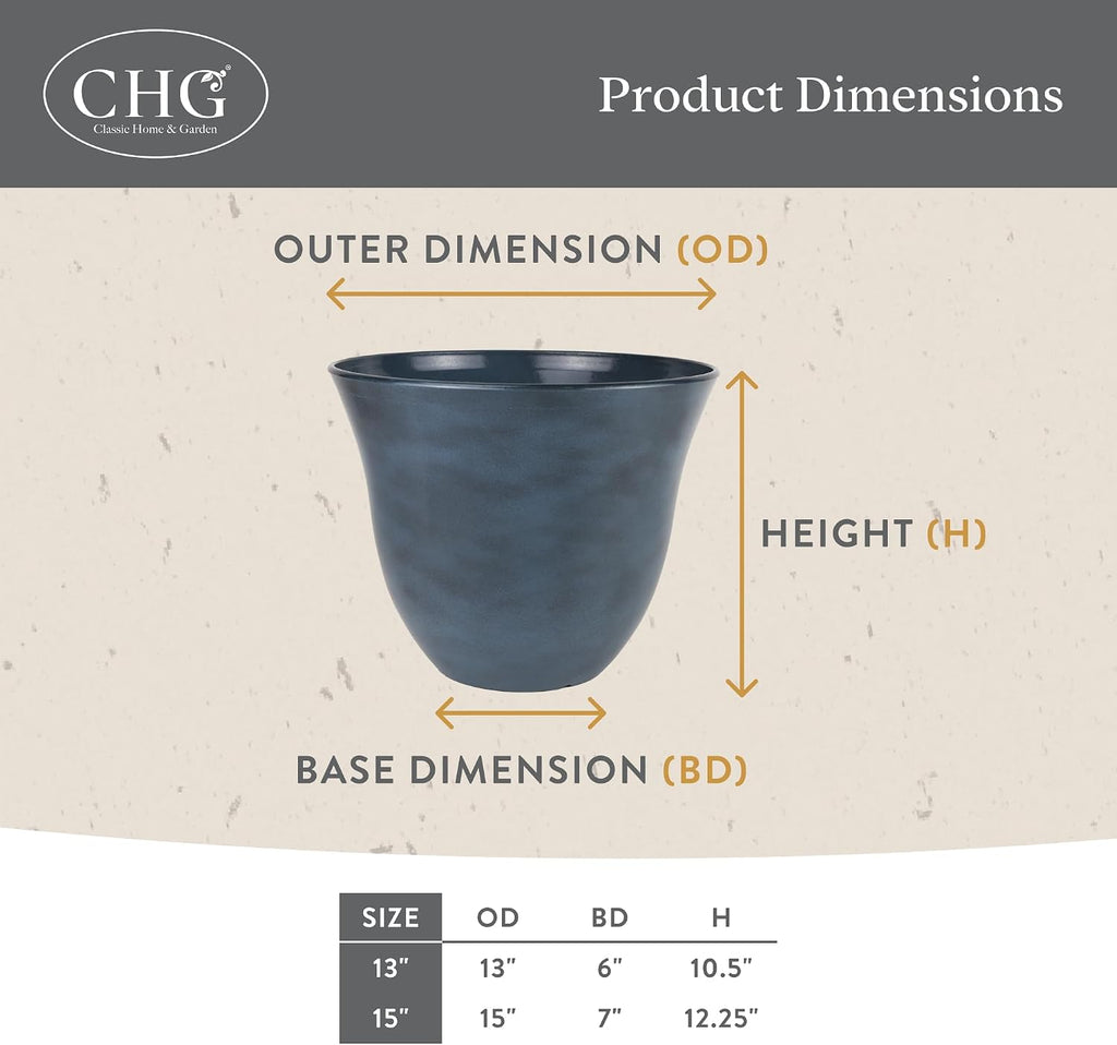 Honeysuckle Resin Planter, Durable Garden Pot, 13" Stone | Hand-Painted Finish Plant Pots, Lightweight Indoor Outdoor