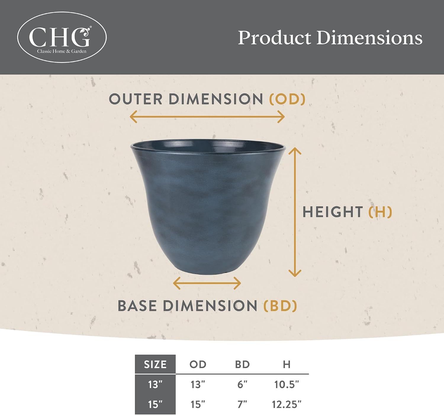 Honeysuckle Resin Planter, Durable Garden Pot, 13" Stone | Hand-Painted Finish Plant Pots, Lightweight Indoor Outdoor