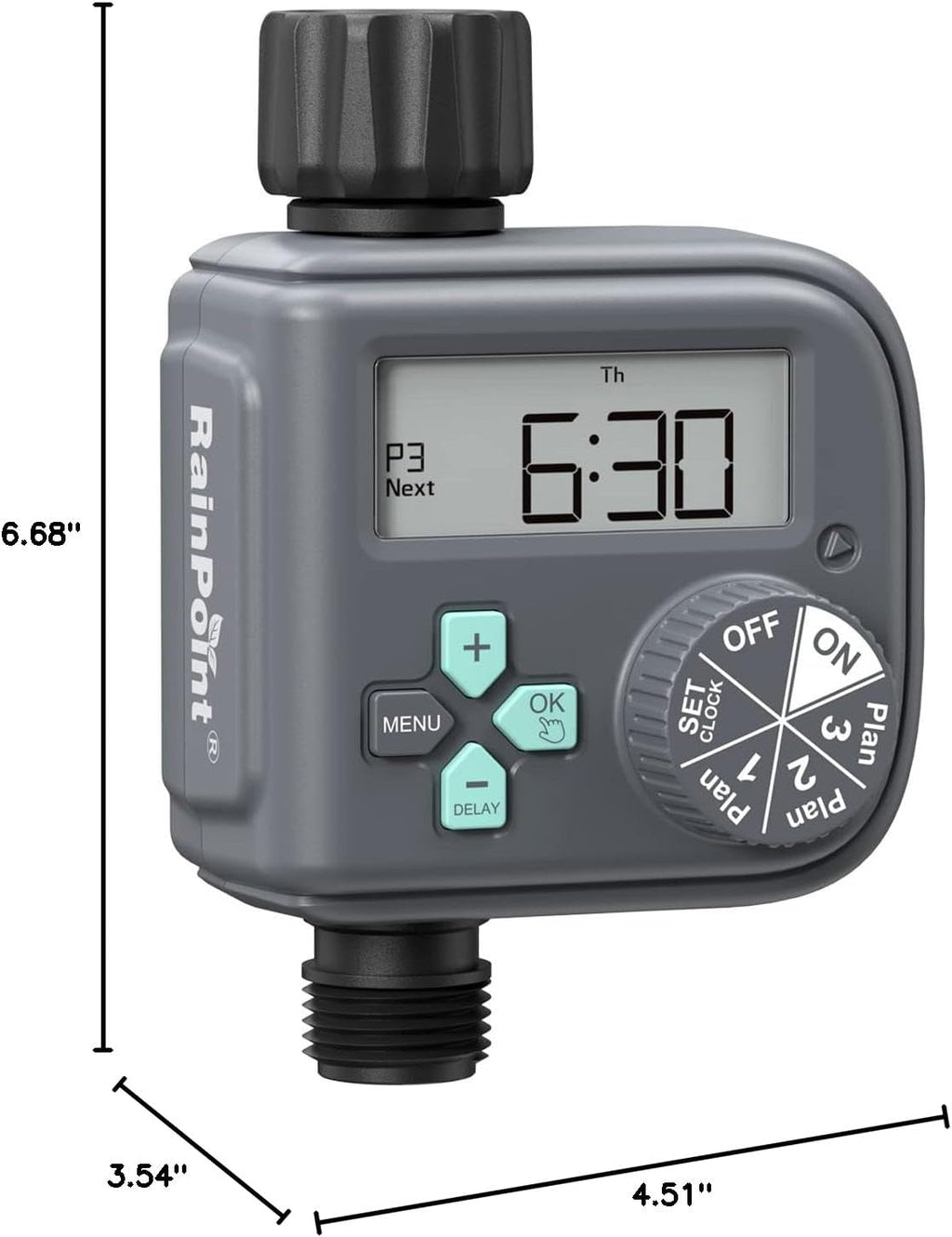 RAINPOINT Sprinkler Timer with 3 Independent Programs, Hose Timer with Rain Delay/Manual/Automatic Irrigation System