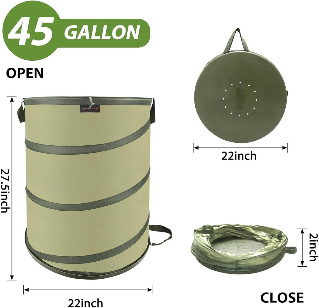 YUDI & GARDEN 45 Gallon Hard Bottom Collapsible Garden Bag | Heavy Duty Collapsible Trash Can for Collecting Weeds