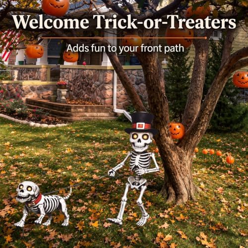 Geelin 2 Pack Halloween Metal Garden Stakes, Skull Walking Dog
