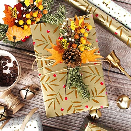 12 Pcs Fall Floral Picks, 12” Autumn Pumpkin Berry Picks Maple Leaves Stems Artificial Fall Flower for Harvest Halloween Thanksgiving Christmas DIY Home Table Decor