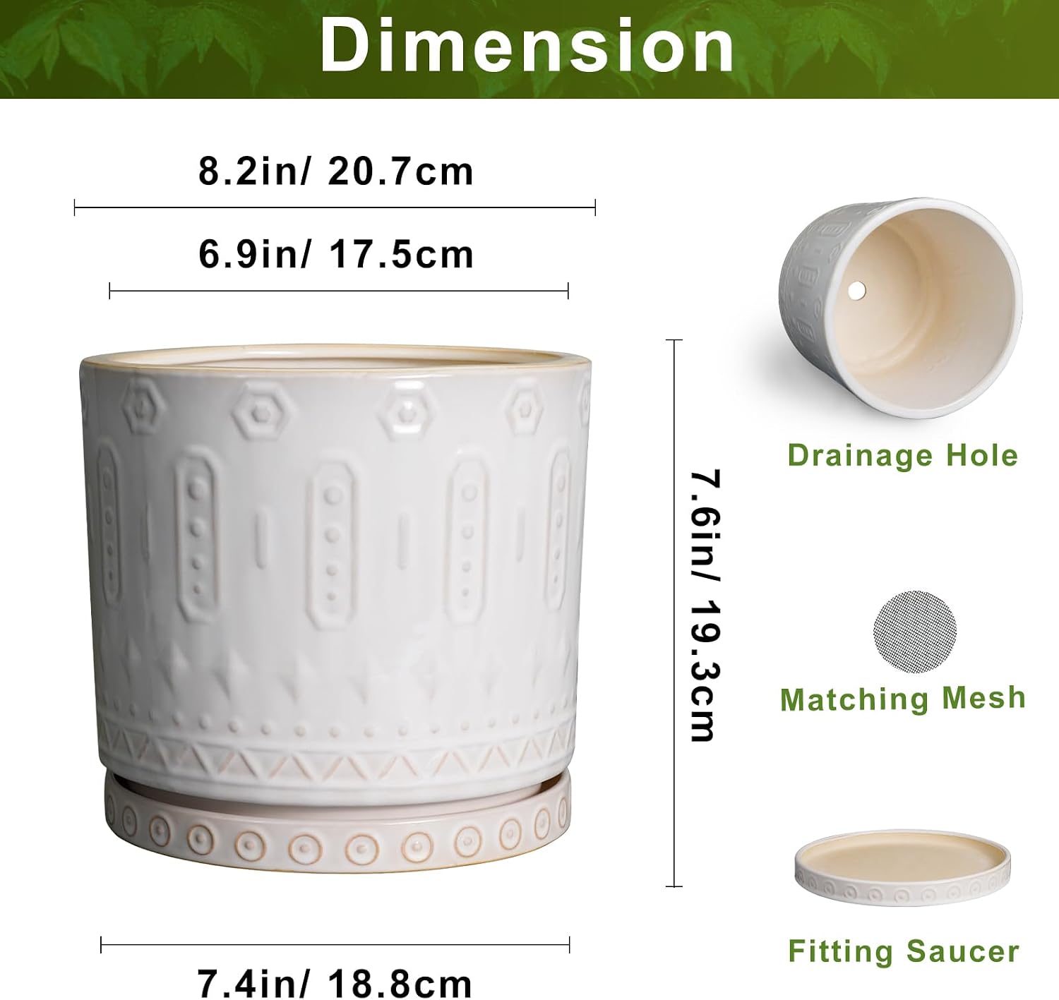 Eightpot 8 Inch Plant Pot, Ceramic Planter for Indoor Plants Outdoor, Round Planter with Drainage Hole and Tray, Boho