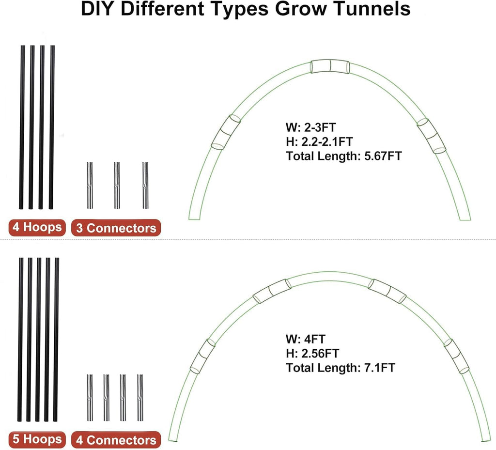 Greenhouse Hoops Grow Tunnel, 10 Sets 7FT Garden Hoops | Rust-Proof Fiberglass Frame for Raised Beds, Garden Netting