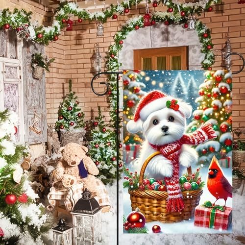 BlissYard Winter Yard Flag Cardinal Maltese Basket 12x18 Inch Polyester