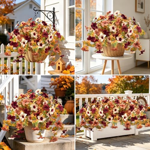 Ouddy Decor Artificial Fall Flowers for Outdoors Decor, Orange Brown, 2 Pcs