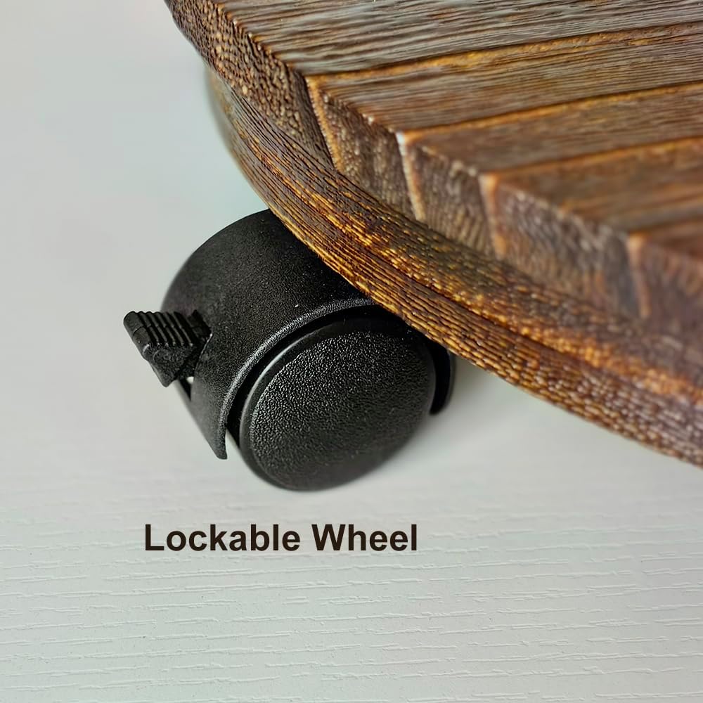 Wood Plant Caddy, Heavy Duty Rolling Planter Dolly With Rotating Casters, Movable Flower Pot Stand, Round Plant Stand