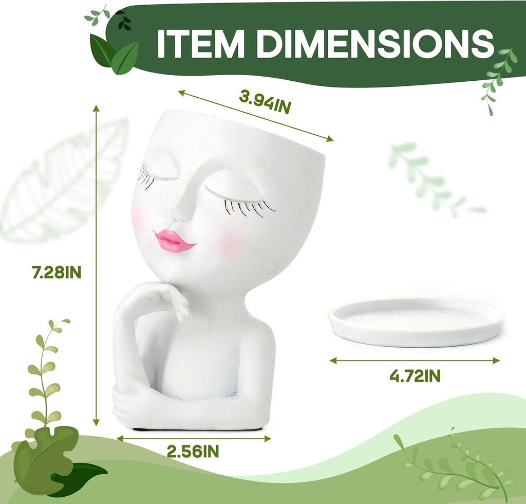 Face Planter,Head Planter,Girl Face Flower Pot For Indoor Plant Thinking,Small Unique Cute Plant Pot for Succulent