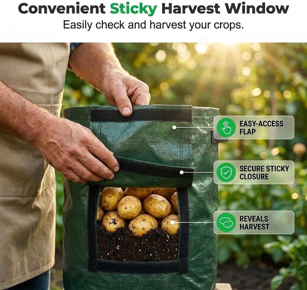 Potato Grow Bag Heavy Duty Thickened Non-Woven Fabric Grow Bags with Harvest Flap – Green Plant Pots for Vegetables