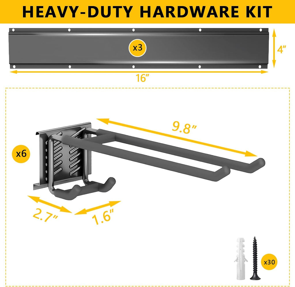 Garage Tool Organizer Wall Mount, 48inch Heavy-Duty Garage Storage System and Garden Tool Organizer with 6 Adjustable