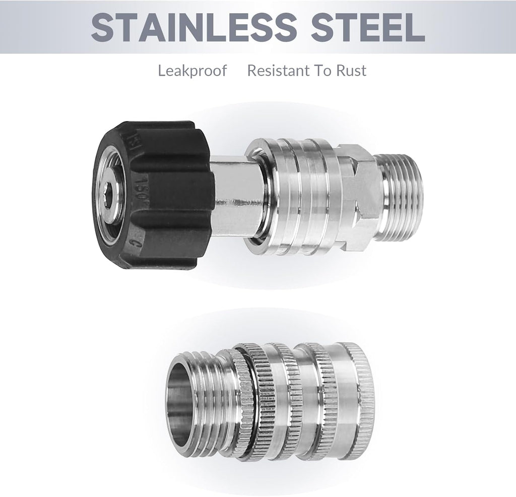 Pressure Washer Adapter Set, Stainless Steel Quick Disconnect Kit, M22-14 &15mm Swivel to 3/8 Inch Quick Connect, 3/4