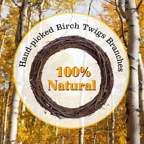 12 Inch Handmade Natural Twig Wreath Birch Branch Wreath Grapevine Style Wreath Form for DIY Crafts Front Door Decor Farmhouse Wedding Christmas