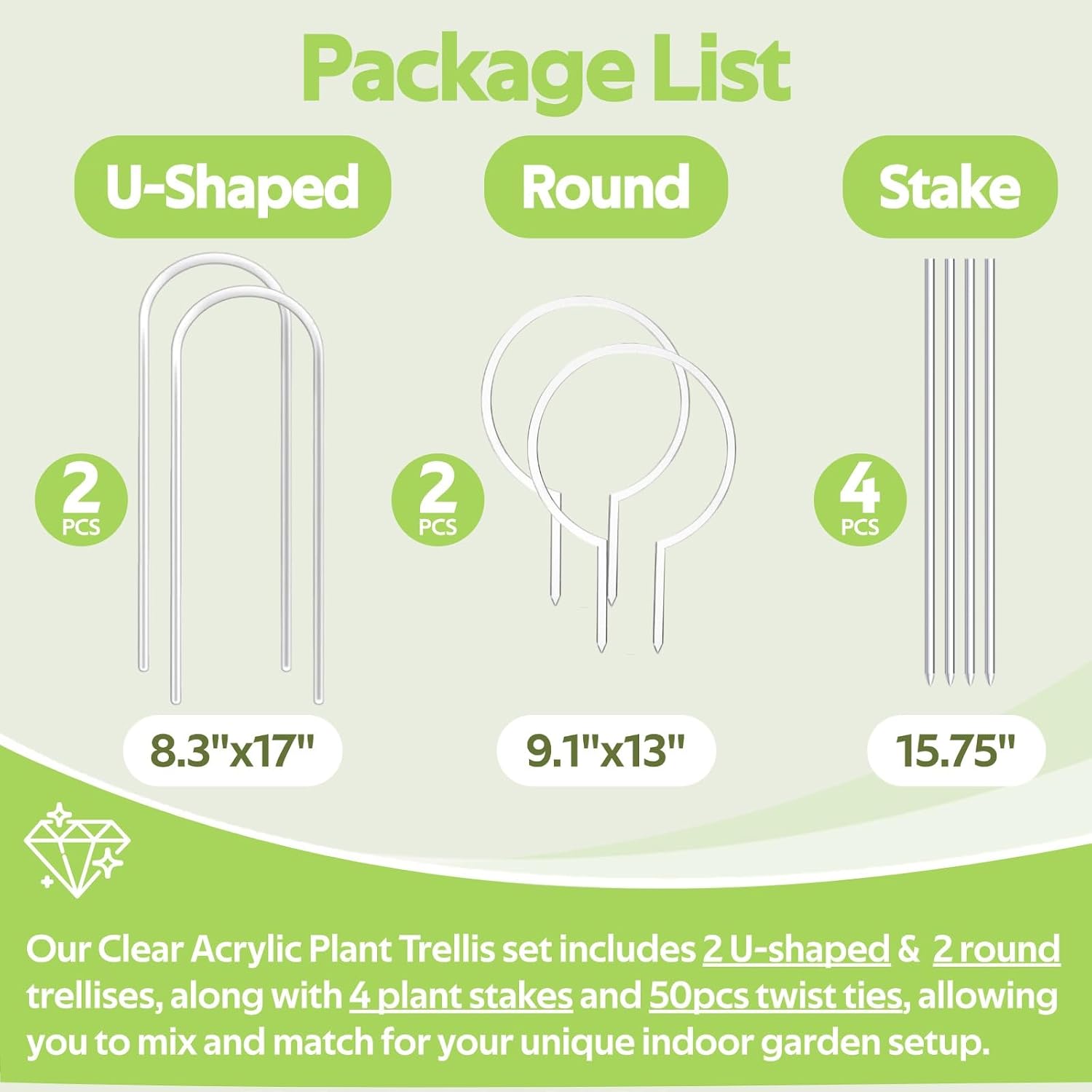 8 Pack Clear Acrylic Plant Trellis for Potted Plants Indoor Outdoor - Thickened U-Shaped & Round Small Trellis for