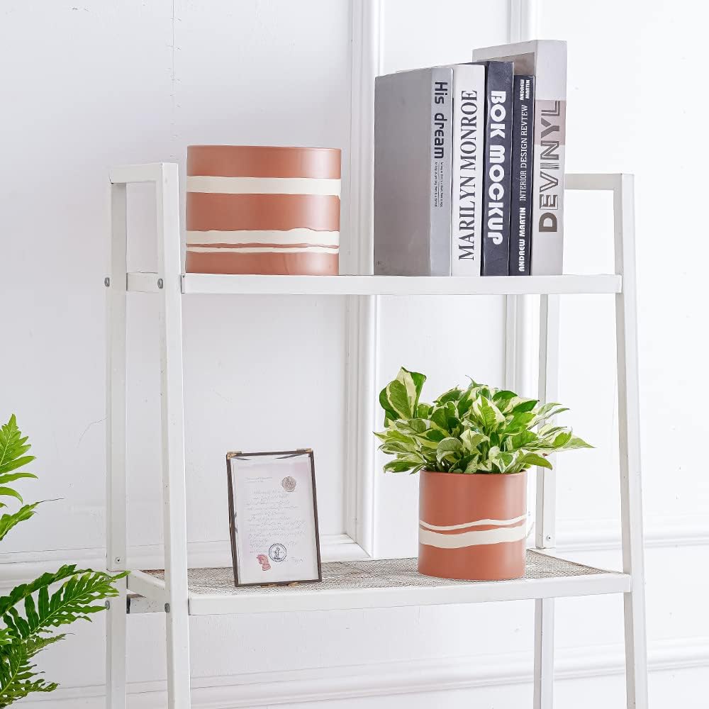 Nihow Ceramic Modern Plant Pot with Drainage for Indoor Plants,5+7 inch | set of 2, Terracotta,Cylinder Flower Pot with