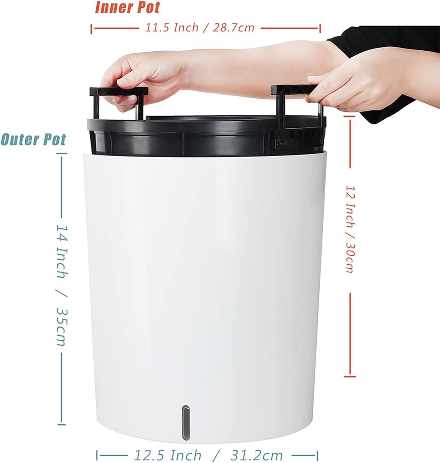SAROSORA Large Round Self Watering Planter Pot 12.5'' 2-Pack for Home Garden Patio Tall Tree(White 2-Pack)