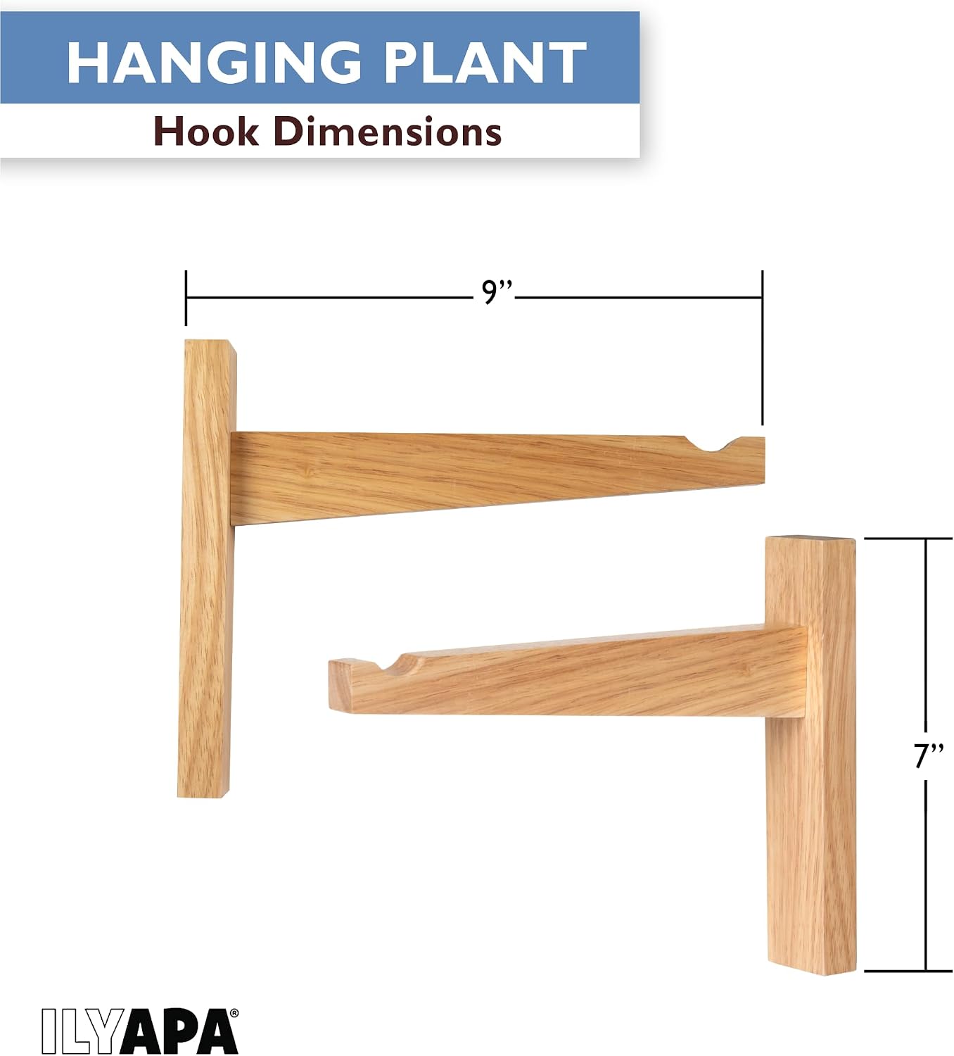 Ilyapa 2 Pack Wood Plant Wall Hanger Hooks, 9 Inch, Indoor Wall Planters | For Hanging Plants, Baskets & Macrame