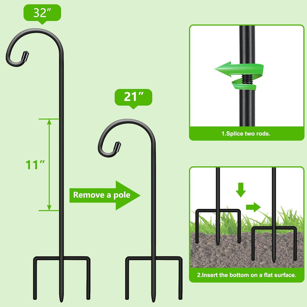 32" Small Shepherd Hooks for Outdoor, Adjustable Decorative Garden Hooks for Solar Lanterns, Hanging Plants, Wind