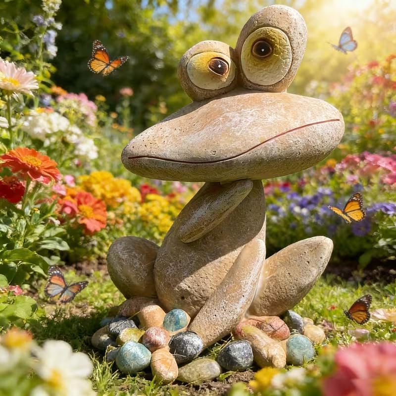 Funny Frog Garden Statue Outdoor Dec Cute Resin Animal Figurine Weatherproof for Yard Lawn Patio Garden Bed Pathway