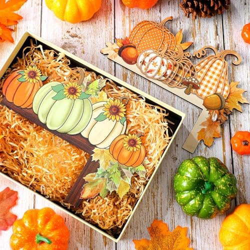 Cinnvoice 2 Pcs 7" x 9.8" Wooden Fall Pumpkin Door Corner Decor