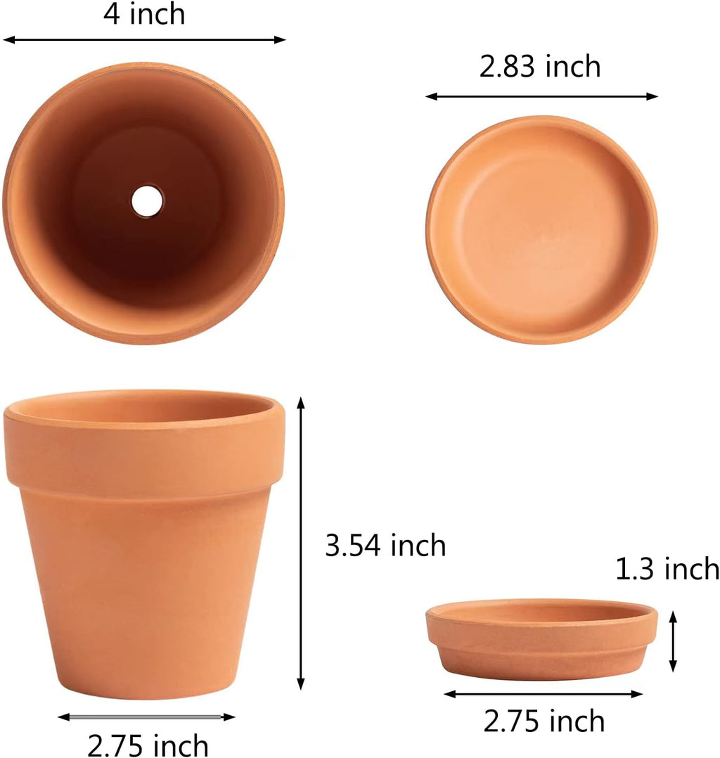 HERDUK Terracotta Starter Pots with Saucers – 4 Inch Clay Planting System for Healthy Roots, Reliable Drainage & Indoor