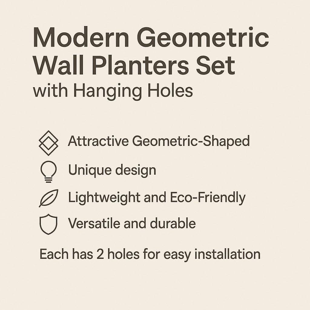Vertical Garden Wall Planters – 2-Pack Modern Matte Black Geometric Pots for Indoor Plants, Wall Vase, Indoor and