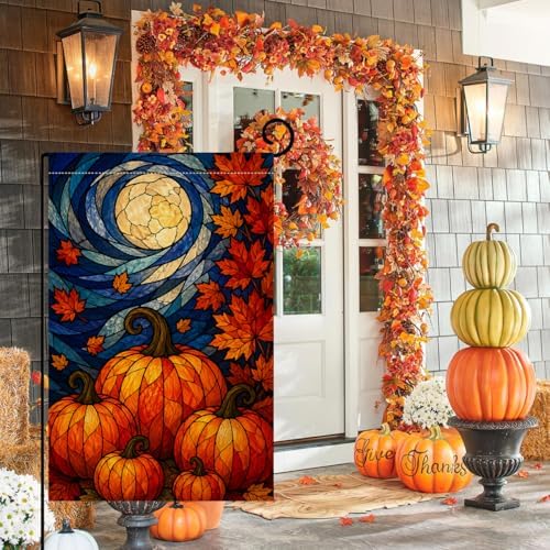 Fall Pumpkin Garden Flag 12x18 Stained Glass Yard Decor