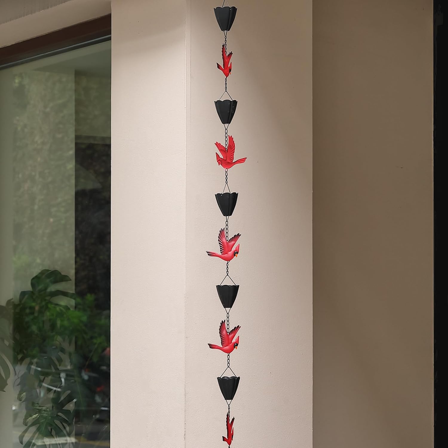 Cardinal Rain Chain, 8.5Ft Rain Chains for Gutters and Downspouts | Metal Decorative Rain Catcher Chain, Bird and Cup