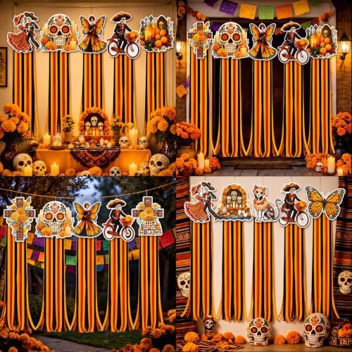 10 Pcs Day of The Dead Decoration Sugar Skull Hanging Decor 4.4 ft