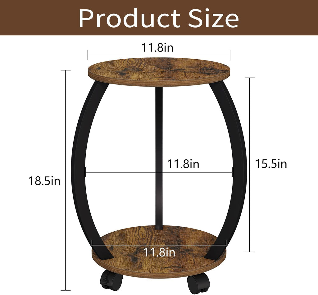 YINMIT Plant Stand Indoor with Wheels, 2 Tier 18.5 In Tall Plant Stand | Wood Flower Pot Plant Shelf, Round Corner