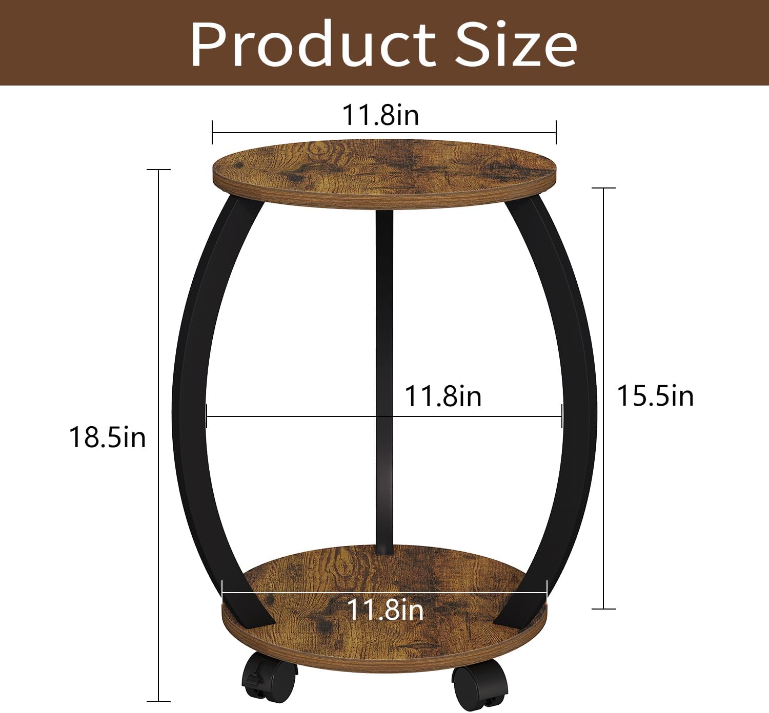 YINMIT Plant Stand Indoor with Wheels, 2 Tier 18.5 In Tall Plant Stand | Wood Flower Pot Plant Shelf, Round Corner