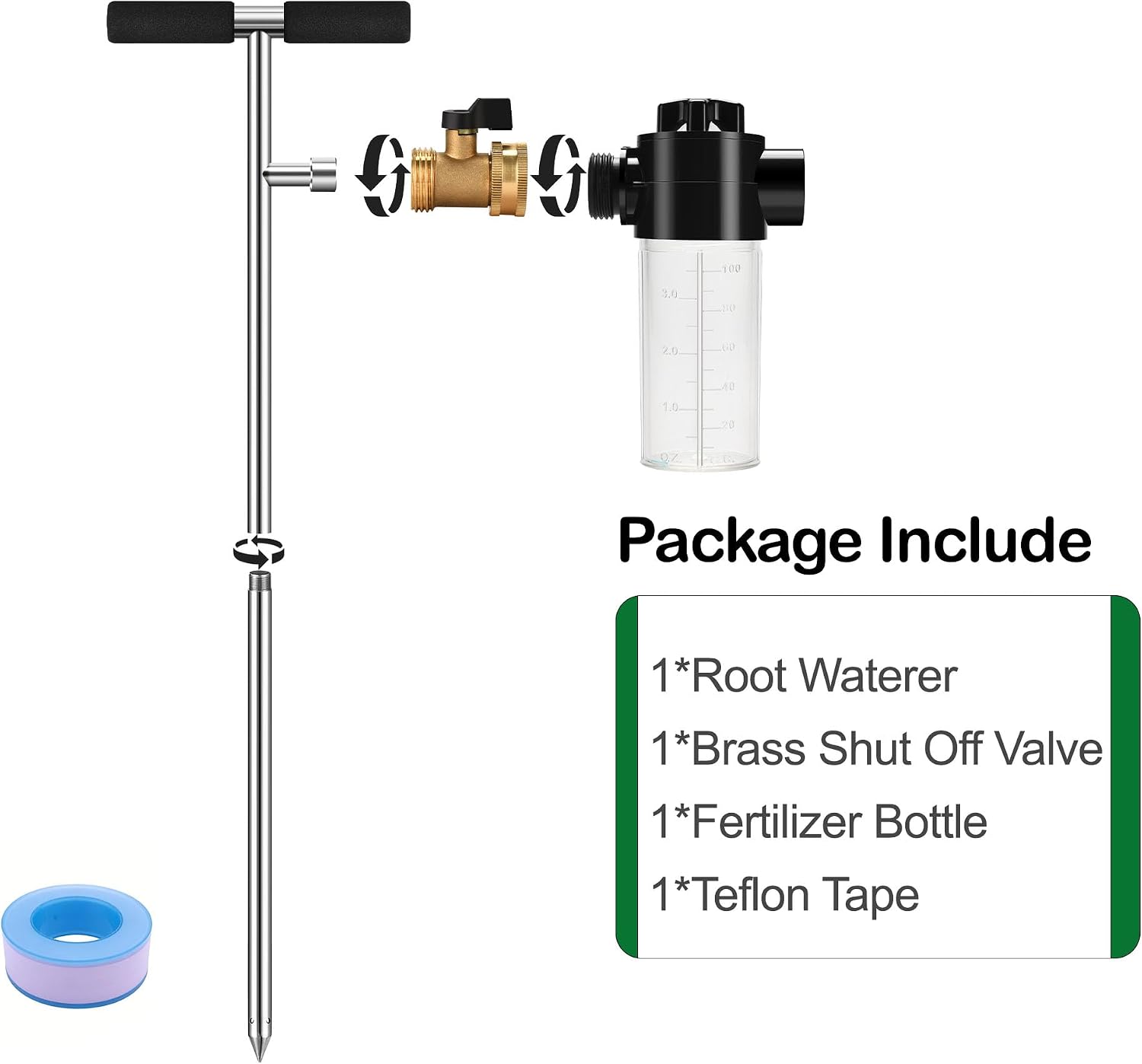 Caulimo Deep Root Watering Tool for Trees, Tree Watering Spike with Fertilizer Bottle, Stainless Steel Root Feeder for