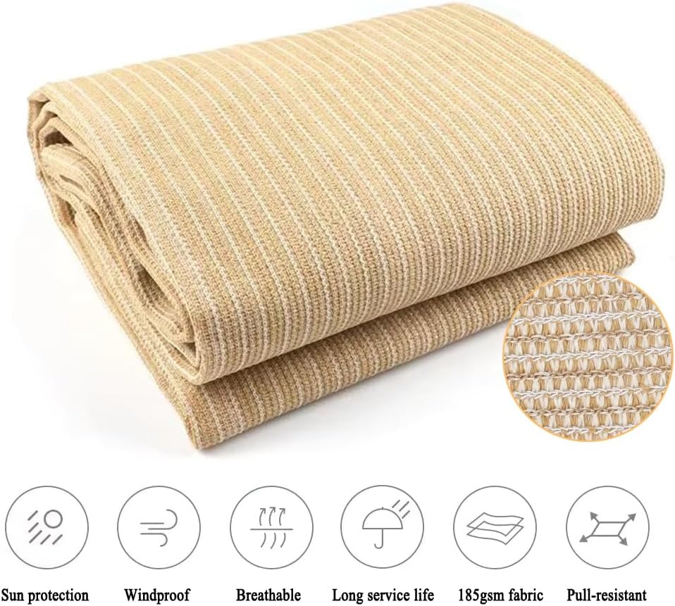 10x20 FT Shade Cloth, 90% UV Block, 200GSM HDPE Fabric | Breathable Beige Sun Shade Screen with Grommets for Patio