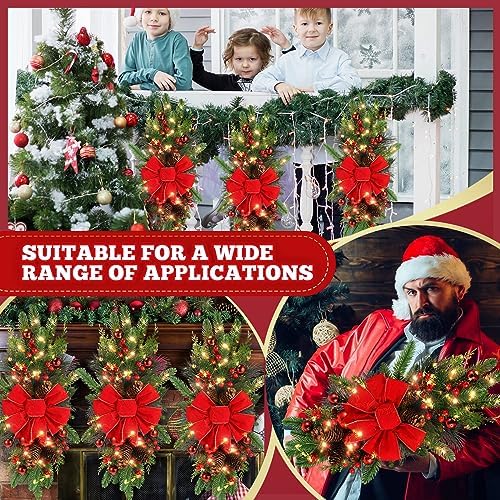 Lyrow 2 Pack 24" Christmas Stairway Swag with Lights, Red Ribbon