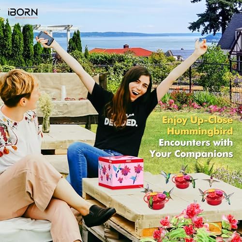 iBorn Handheld Hummingbird Feeders for Outdoors, Hummingbird Hand Feeder 3OZ Mini Bird Feeders for Outdoors,3 Bee Guard Feeding Ports, Silicone Flower, Red (Set of 1)