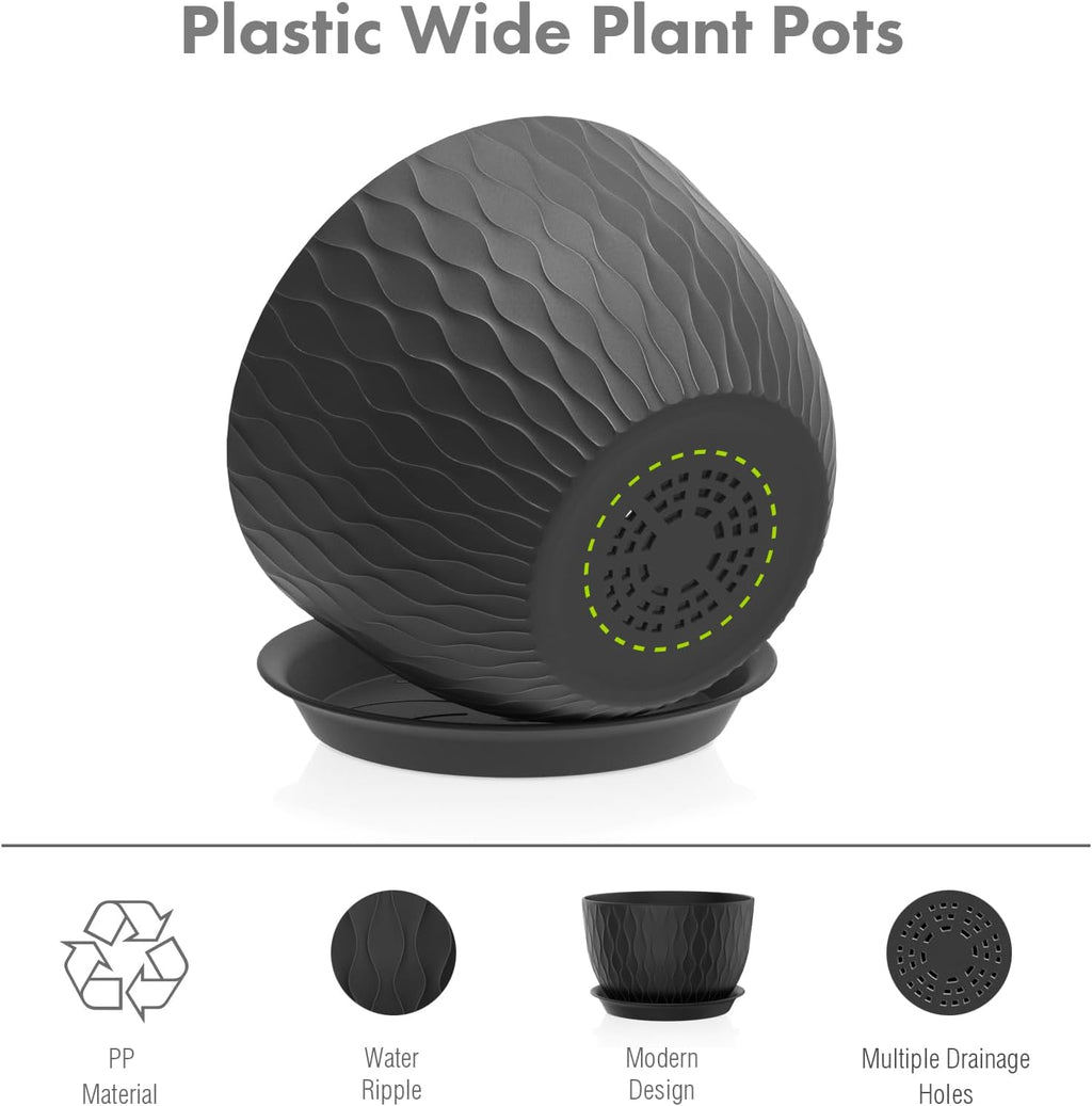 Meowell 12/10/9 inch Large Plant Pots, 3 Pack Wide Flower Pots for Outdoor Indoor Plants with Water Ripples, Big