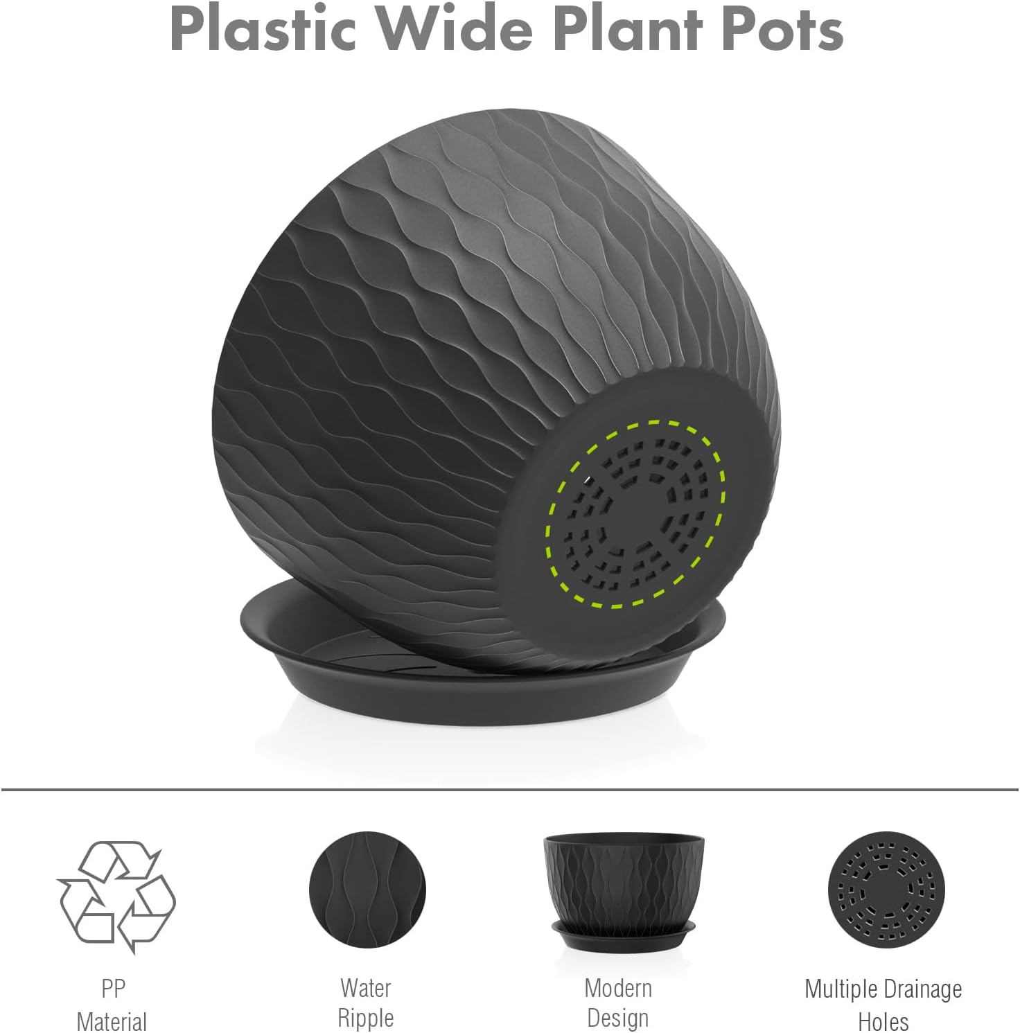 Meowell 12/10/9 inch Large Plant Pots, 3 Pack Wide Flower Pots for Outdoor Indoor Plants with Water Ripples, Big