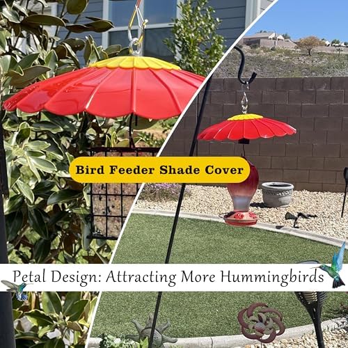13.5-Inch Hummingbird Feeder Shade Dome Cover,Bird Feeder Rain Cover & Squirrel Shield, Weather Guard with Hanging Bird Feeders,Squirrel Proof for Shepherd's Hook Outdoors(Red) 4 Pack