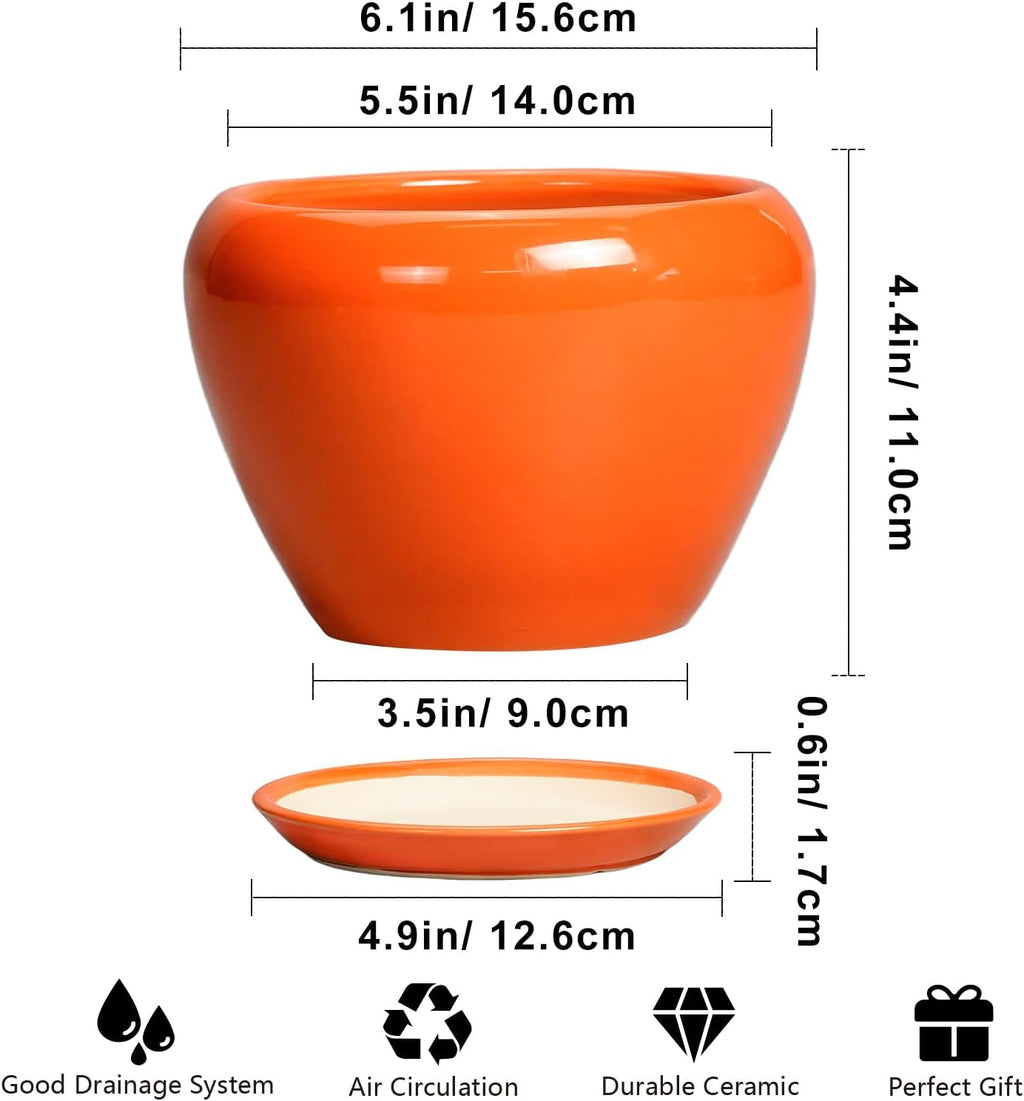 Ceramicfor Ceramic Plant Pot 6 Inch - Ceramic Planter for Indoor Plants Outdoor, Glaze Round Modern Flower Pot with