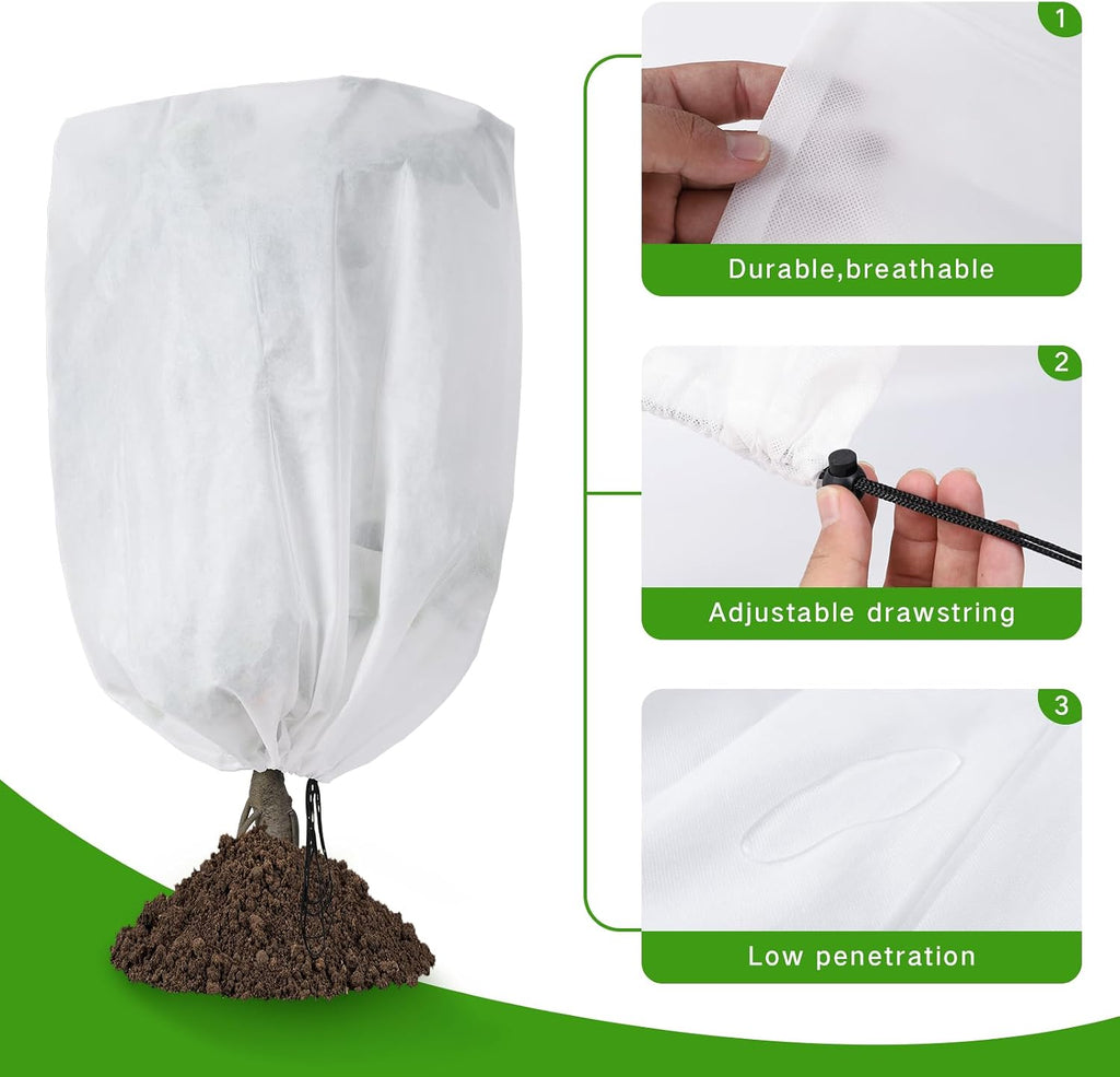 Garutom 2-Pack Plant Covers Freeze Protection 48" x 72" 2.2 oz, Frost Cloth Plants Jacket Drawstring Tree Cover for
